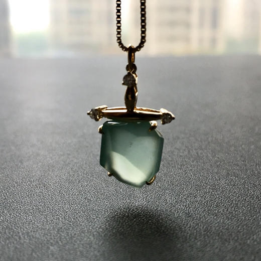 几何金高冰种淡晴水翡翠吊坠18k黄金镶嵌 商品图9