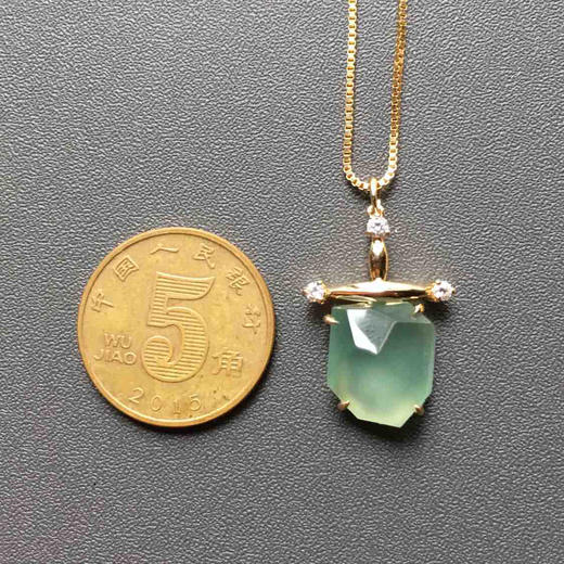 几何金高冰种淡晴水翡翠吊坠18k黄金镶嵌 商品图4