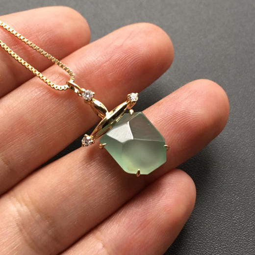 几何金高冰种淡晴水翡翠吊坠18k黄金镶嵌 商品图6