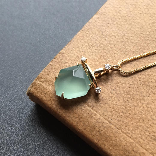 几何金高冰种淡晴水翡翠吊坠18k黄金镶嵌 商品图2