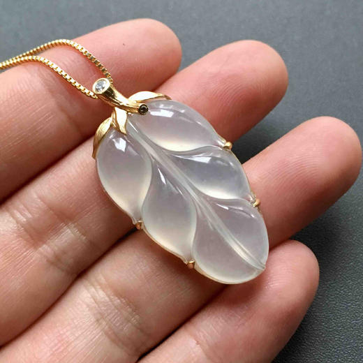 冰种翡翠叶子18k黄金钻石镶嵌 商品图5