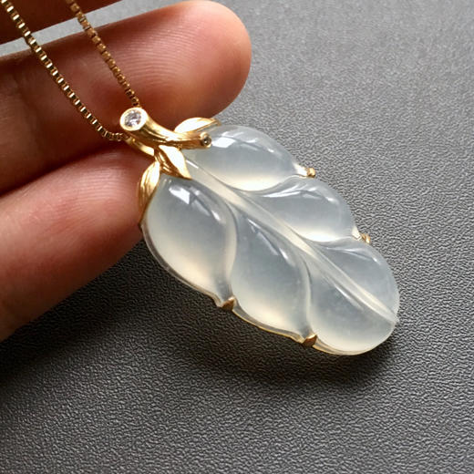 冰种翡翠叶子18k黄金钻石镶嵌 商品图6