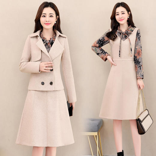 cqldb616冬季新款时尚短款毛呢外套连衣裙