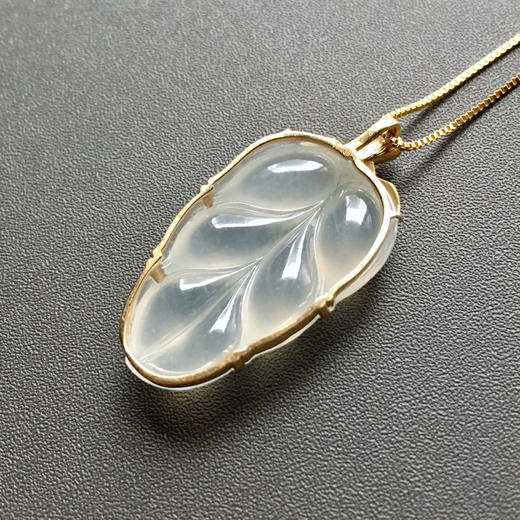 冰种翡翠叶子18k黄金钻石镶嵌 商品图4