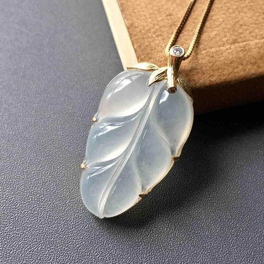 冰种翡翠叶子18k黄金钻石镶嵌 商品图0