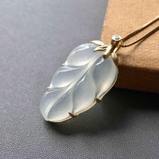 冰种翡翠叶子18k黄金钻石镶嵌 商品图1