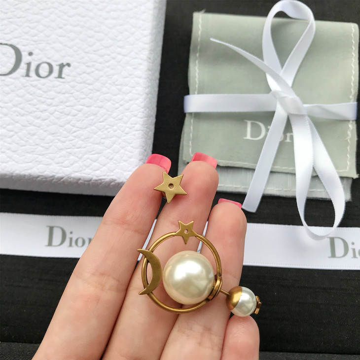 编码cde35140新款迪奥cd星星月亮珍珠不对称耳钉耳环