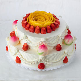 【福寿无疆】寿桃硕硕幸福到，福寿无疆双层祝寿蛋糕（昆明）