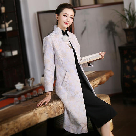 洛雪新款中国风旗袍外套长款气质唐装风衣xgt8614