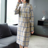 FBA5118立领长袖格子连衣裙秋装女2018宽松中长款针织早秋裙子 商品缩略图1