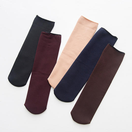 【纯色防羊绒中筒袜】新款雪地袜加厚加绒地板袜 纯色翻边中筒袜3双装 商品图1