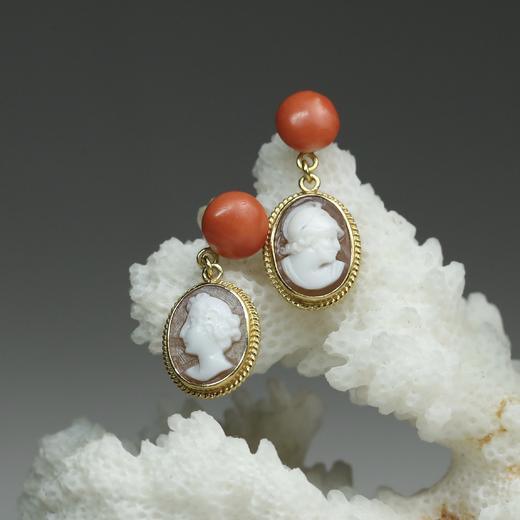 欧洲古董cameo贝雕双女神耳环