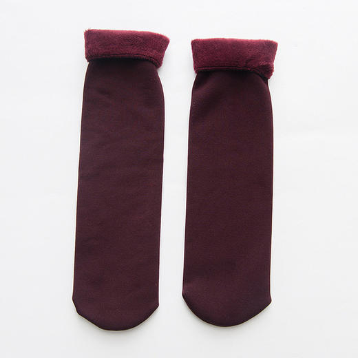 【纯色防羊绒中筒袜】新款雪地袜加厚加绒地板袜 纯色翻边中筒袜3双装 商品图4