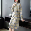 FBA5118立领长袖格子连衣裙秋装女2018宽松中长款针织早秋裙子 商品缩略图2
