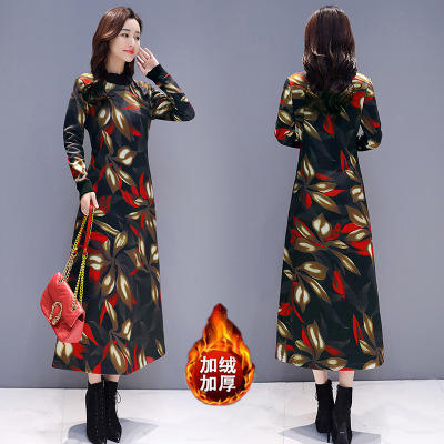 F PQ6063  秋冬民族风过膝打底加绒加厚连衣裙 商品图2