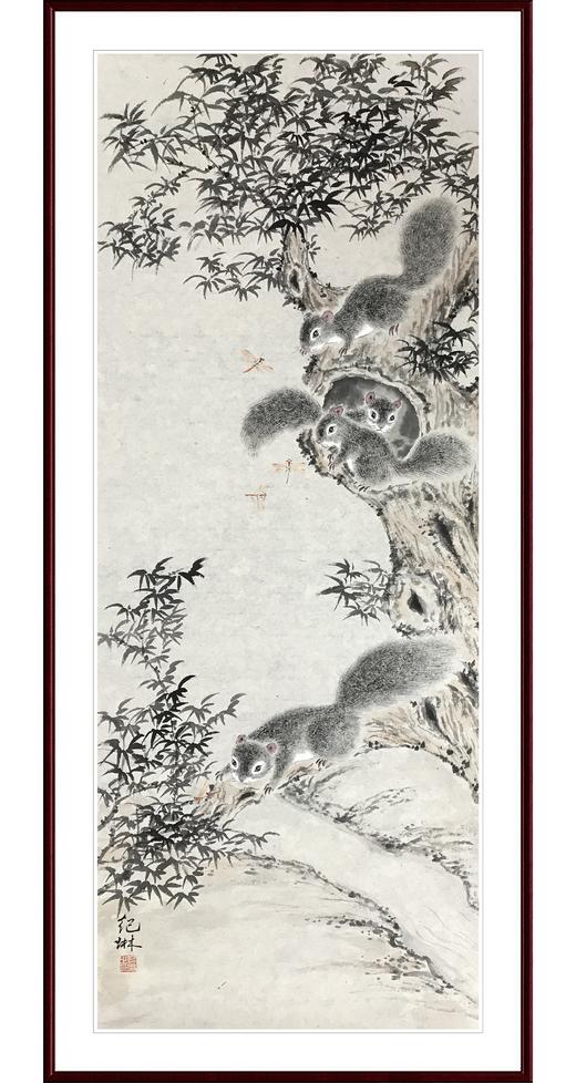 纪琳-真迹- 国画动物《嗅青枝》 玄关  客厅  餐厅 商品图1