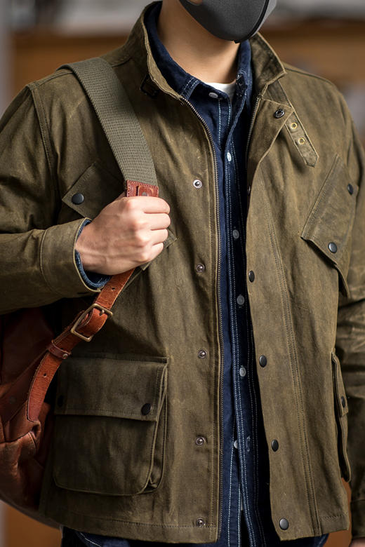 马登工装 美式复古苔藓绿油蜡夹克秋季阿美咔叽多口袋水洗外套男