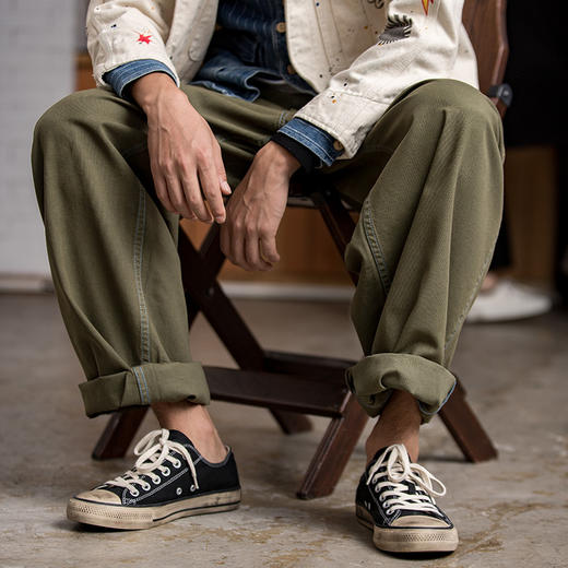 工装秒杀 美式复古军绿色巴黎扣阔腿裤阿美咔叽老爹裤直筒劳工裤 商品图2