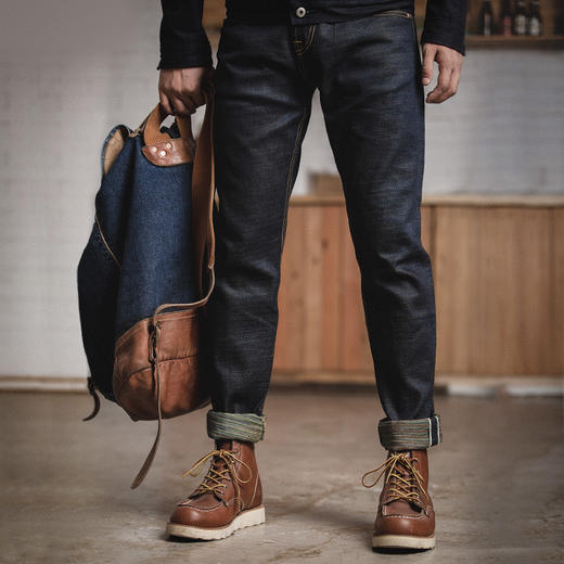 马登工装日系复古赤耳彩色原牛秋季阿美咔叽vintage丹宁牛仔裤男