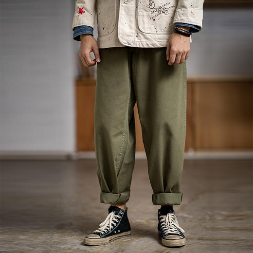 工装秒杀 美式复古军绿色巴黎扣阔腿裤阿美咔叽老爹裤直筒劳工裤 商品图0