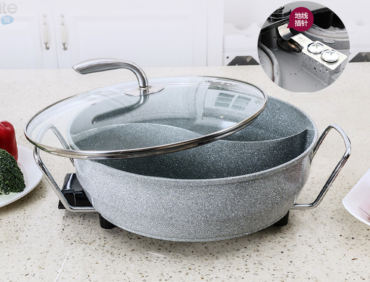 石头纪鸳鸯锅火山石不粘锅材质一体成型不串味家庭火锅必备