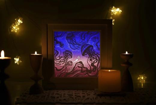 【白夜】创意光影纸雕灯海洋之心水母 商品图4