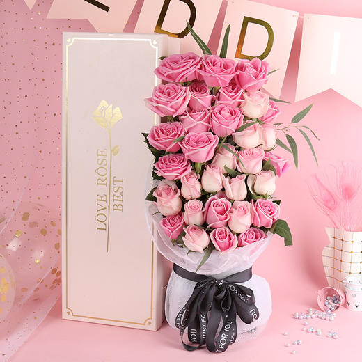 鲜花速递33朵红玫瑰花束礼盒生日送女友花店送花上门全国同城配送 商品图0