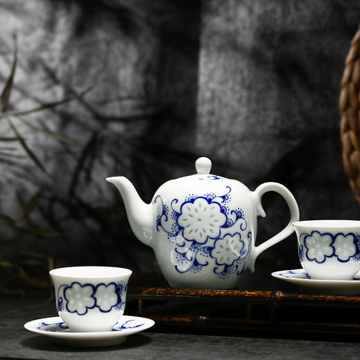 实用美观茶具套装富玉富玉青花玲珑瓷景德镇中式功夫团花茶具套装高档