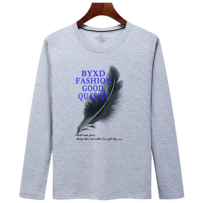 【服饰鞋包】秋款长袖男t恤大码韩版羽毛图案潮流圆领打底衫男长袖t恤 商品图8
