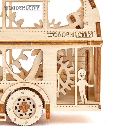 WoodenCity波兰木制机械传动模型伦敦巴士儿童拼装玩具男孩子礼物 商品图0