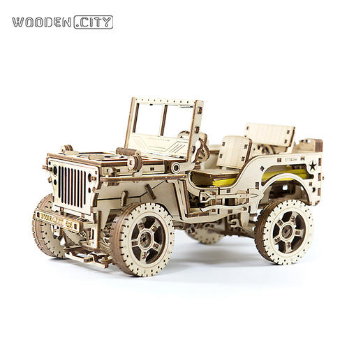 WoodenCity木制机械传动模型 吉普车汽车儿童拼装玩具男孩子礼物 商品图0