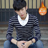 【服饰鞋包】秋季韩版修身条纹拼接男式假两件长袖t恤衬衫领翻领男装T恤 商品缩略图2