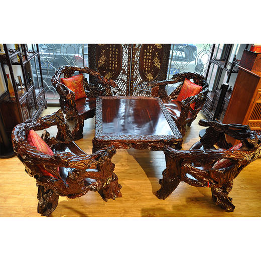 大红酸枝大型陈化料根艺沙发5件套成都古越