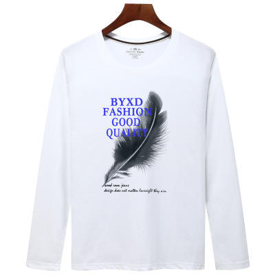 【服饰鞋包】秋款长袖男t恤大码韩版羽毛图案潮流圆领打底衫男长袖t恤 商品图3