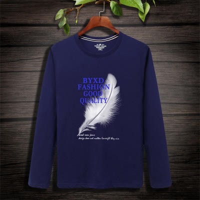 【服饰鞋包】秋款长袖男t恤大码韩版羽毛图案潮流圆领打底衫男长袖t恤 商品图6
