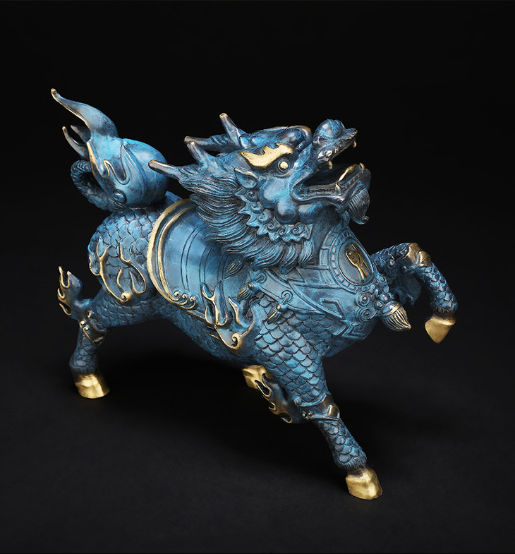 风火麒麟纯铜招财麒麟摆件财字大号