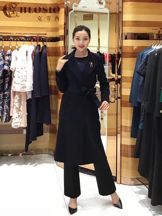 大衣季3楼克劳西chlosio冬款极品山羊绒大衣西装领黑色修身