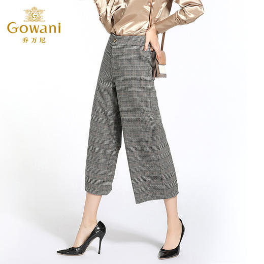乔万尼阔腿裤女秋冬英伦风复古格子宽松直筒高腰休闲裤子EB4F068 商品图2