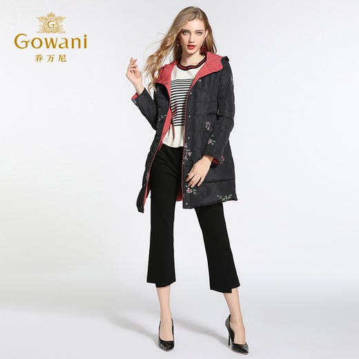 乔万尼羽绒服女白鸭绒宽松直筒保暖两面穿小个子中长款EB4T085 商品图1