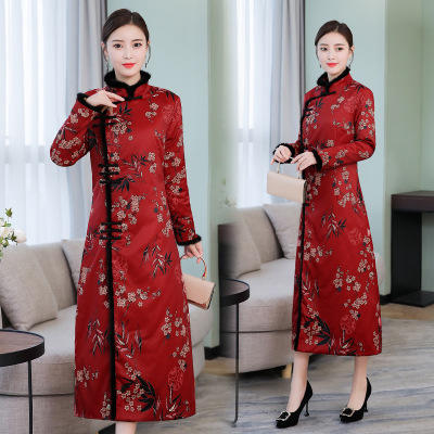f8328冬装加厚夹棉女旗袍裙