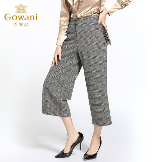 乔万尼阔腿裤女秋冬英伦风复古格子宽松直筒高腰休闲裤子EB4F068 商品图1