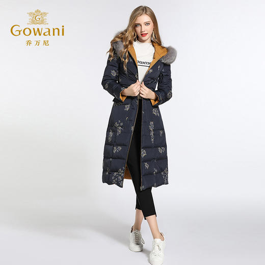 乔万尼羽绒服女白鸭绒修身收腰大毛领轻薄两面穿过膝长款EB4T088 商品图1