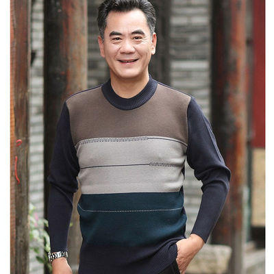 【毛衣】*中年男士加厚毛衣商务休闲男装爸爸圆领针织衫中老年羊毛衫男 商品图5