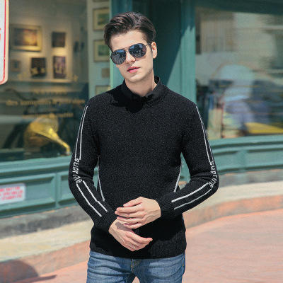 【服饰鞋包】秋冬仿貂绒毛衣个性青年男士加厚针织衫圆领长袖韩版拼色毛衫 商品图1
