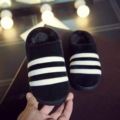 【服饰鞋包】棉拖鞋 冬季时尚黑白条纹情侣拖鞋家居家男女保暖三条杠拖鞋 商品图5