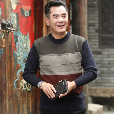 【毛衣】*中年男士加厚毛衣商务休闲男装爸爸圆领针织衫中老年羊毛衫男 商品图3