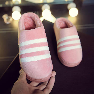 【服饰鞋包】棉拖鞋 冬季时尚黑白条纹情侣拖鞋家居家男女保暖三条杠拖鞋 商品图7