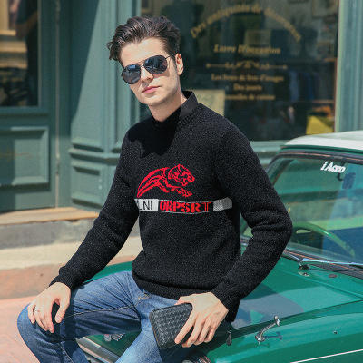 【男士毛衣】秋冬仿貂绒毛衣潮流个性圆领针织衫韩版色织加厚长袖毛衫新款 商品图1