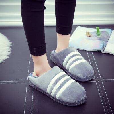 【服饰鞋包】棉拖鞋 冬季时尚黑白条纹情侣拖鞋家居家男女保暖三条杠拖鞋 商品图3