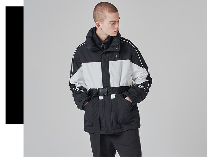 basichouse百家好男装2018冬新款时髦拼色青春短外套